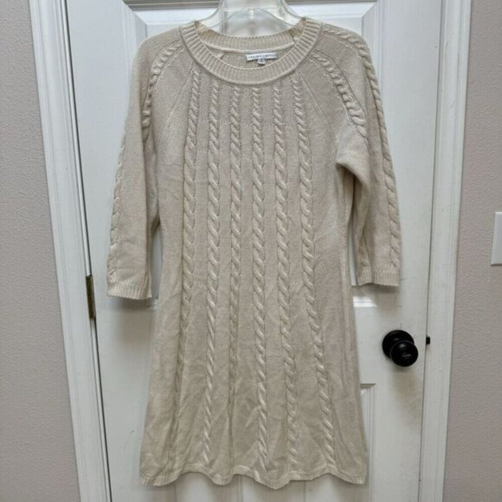 Sandra Darren Womens Cream Ivory Knee Length Medium Knit Sweaterdress